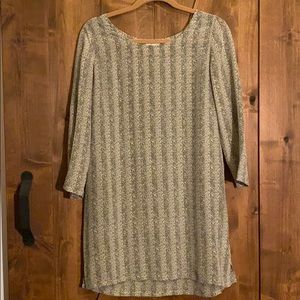 Joie silk 3/4 sleeve dress, black + white chevron!